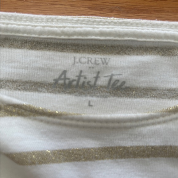 J.Crew Shirt Women's Size L White Gold Stripe Long Sleeve Artist T-Shirt - Picture 7 of 10